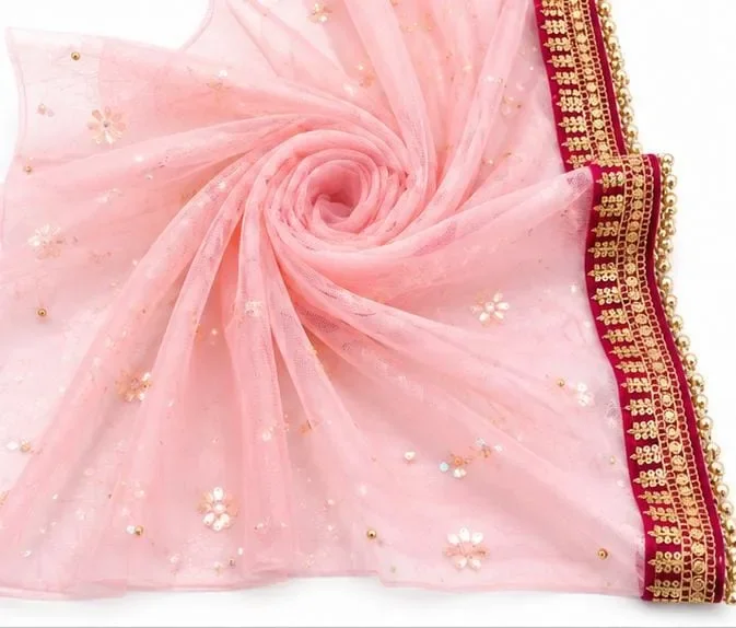 Women's Designer Net Dupatta with Heavy Golden Lace Border